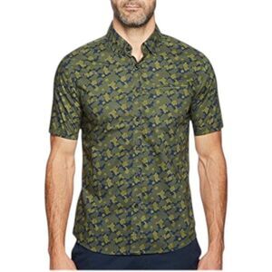 7 Diamonds Green Digital Camo Print Hideaway Short Sleeve Shirt Size XL